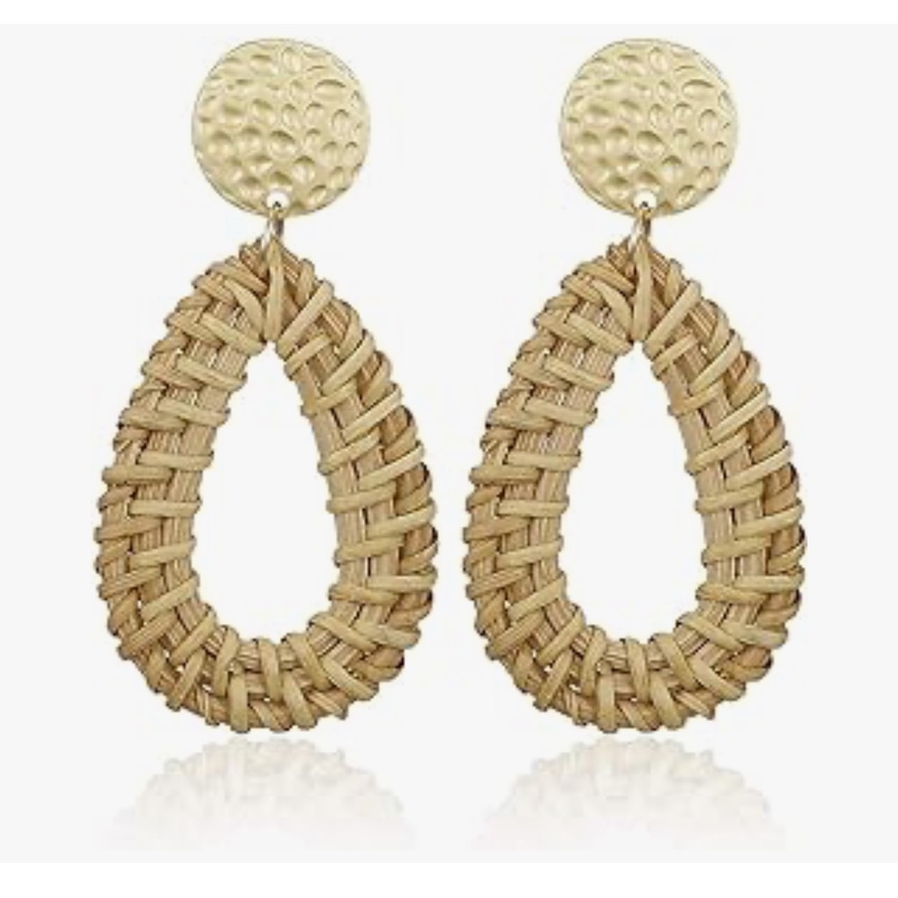 Handmade Straw Wicker Braid Teardrop Hoop Drop Dangle Earrings 4 Pairs - Picture 5 of 7